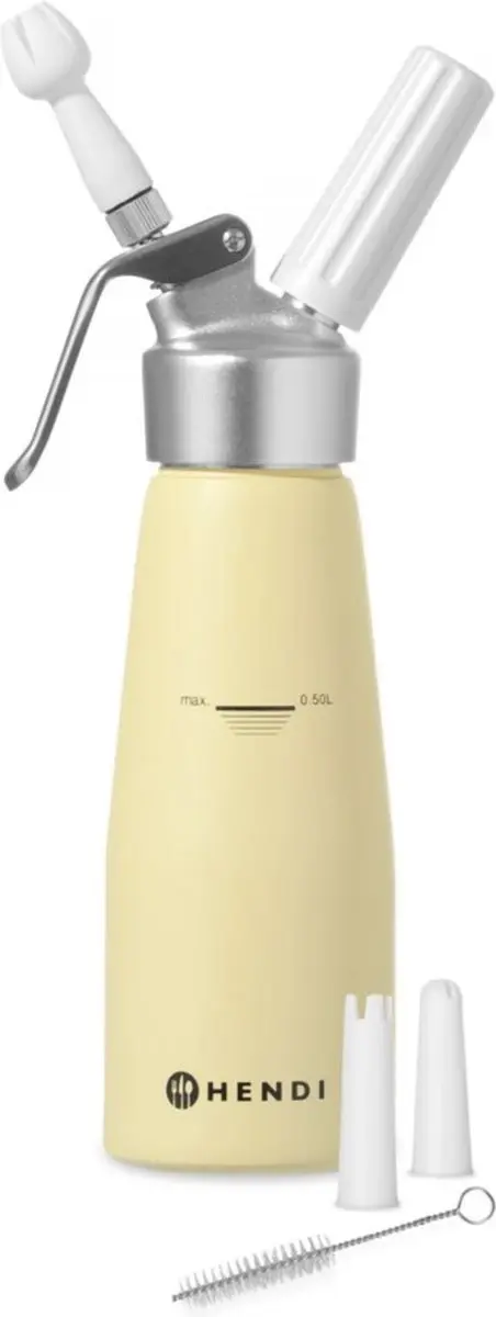 Hendi Slagroomspuit 500ml - Pastelgeel - 3 Mondstukken - afbeelding 6 van 6