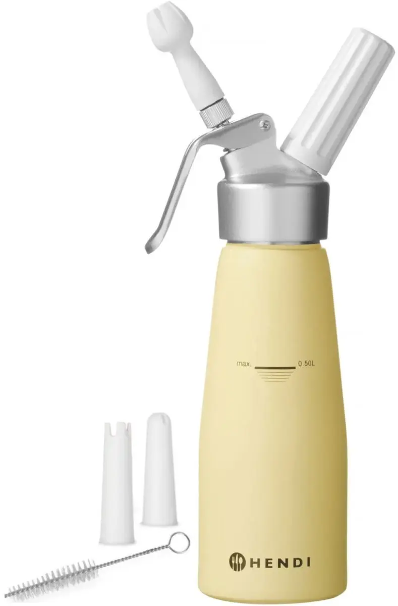 Hendi Slagroomspuit 500ml - Pastelgeel - 3 Mondstukken