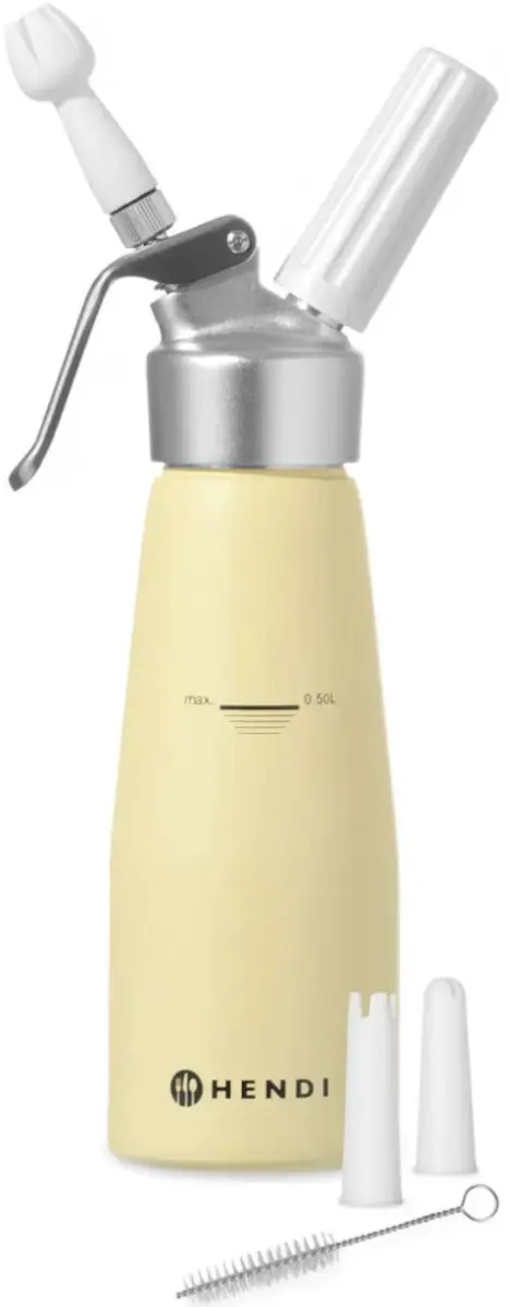Hendi Slagroomspuit 500ml - Pastelgeel - 3 Mondstukken