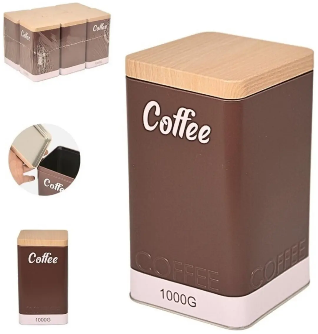 Excellent Houseware Koffie Bewaarblik 1L - 4 Stuks - Bruin