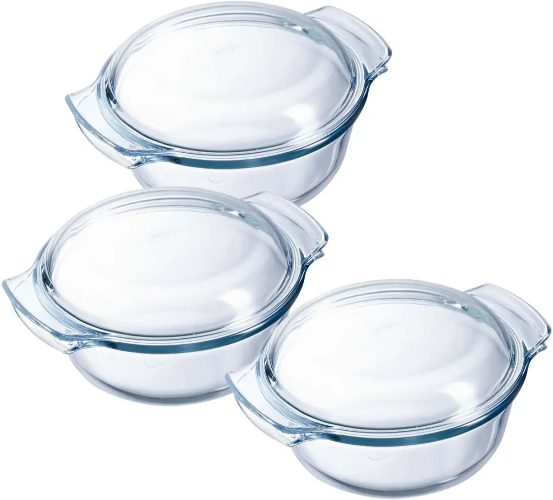 PYREX Ronde Glazen Ovenschaal met Deksel 2,1L - 3 Stuks