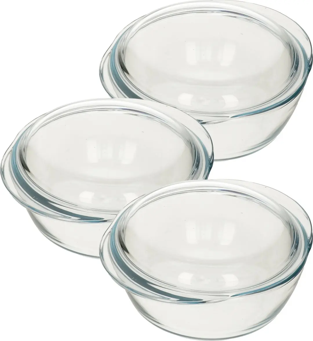 PYREX Ronde Glazen Ovenschaal met Deksel 2,1L - 3 Stuks