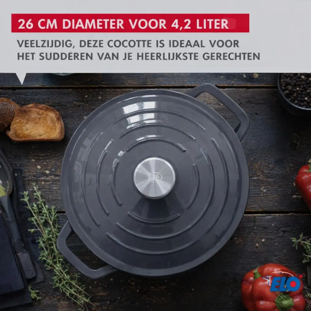 Fackelmann Cocotte 26cm Geëmailleerd Gietijzer 4,5L - Grijs