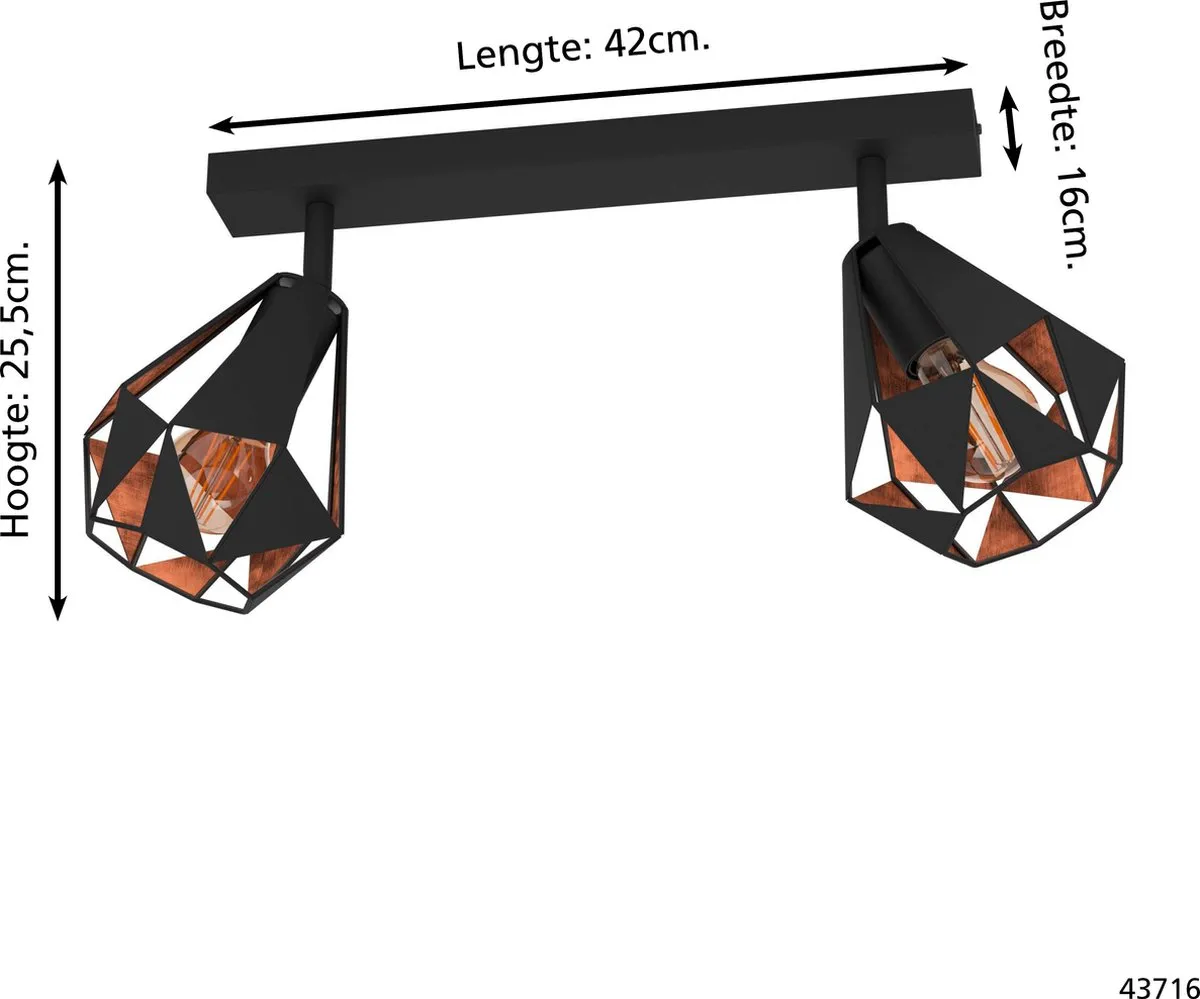 Eglo Carlton 7 Spot E27 - 42cm - Zwart/Koper - afbeelding 6 van 6