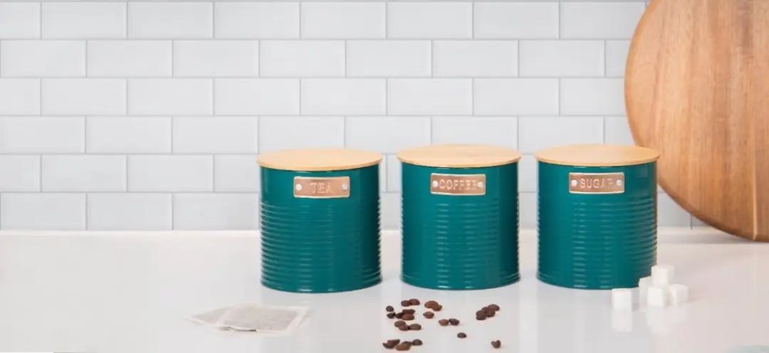 KitchenCraft 3-delige Voorraadbussen 1L - Bamaboo Deksel - Blauw