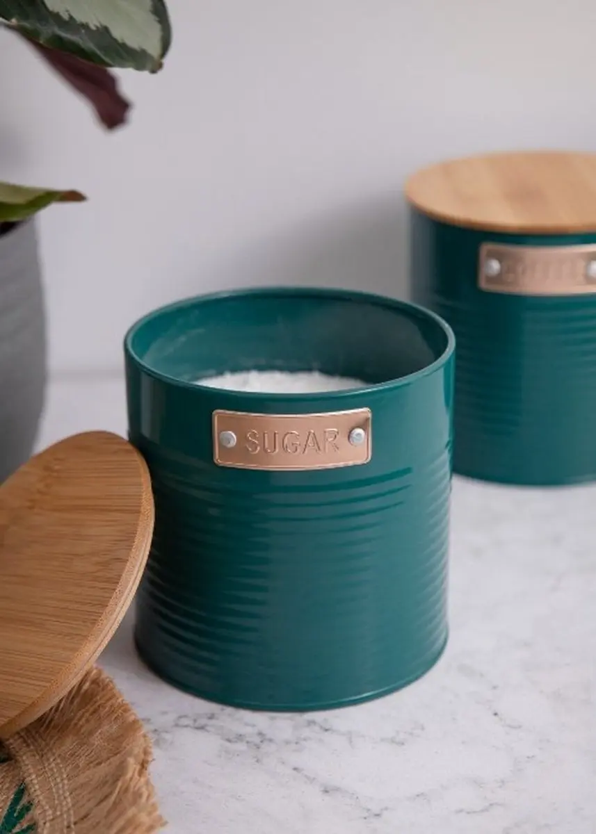 KitchenCraft 3-delige Voorraadbussen 1L - Bamaboo Deksel - Blauw - afbeelding 6 van 6