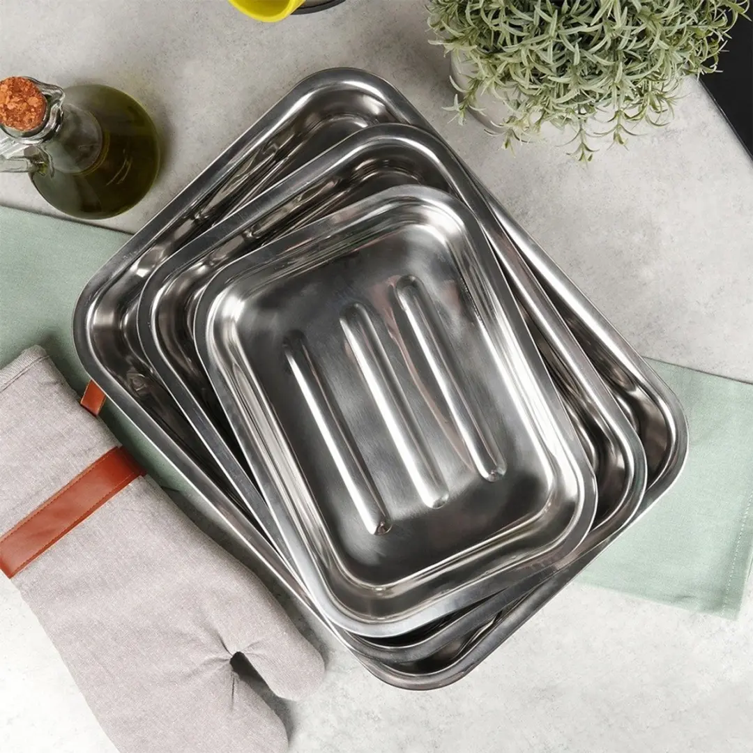 Excellent Houseware Braadsledes RVS - 3 Stuks - Zilver - afbeelding 5 van 6