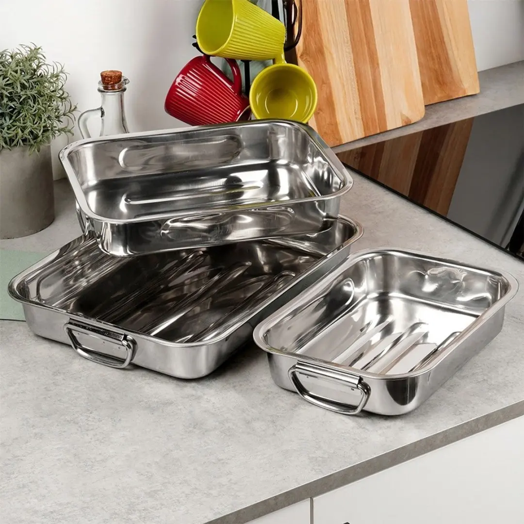 Excellent Houseware Braadsledes RVS - 3 Stuks - Zilver - afbeelding 4 van 6