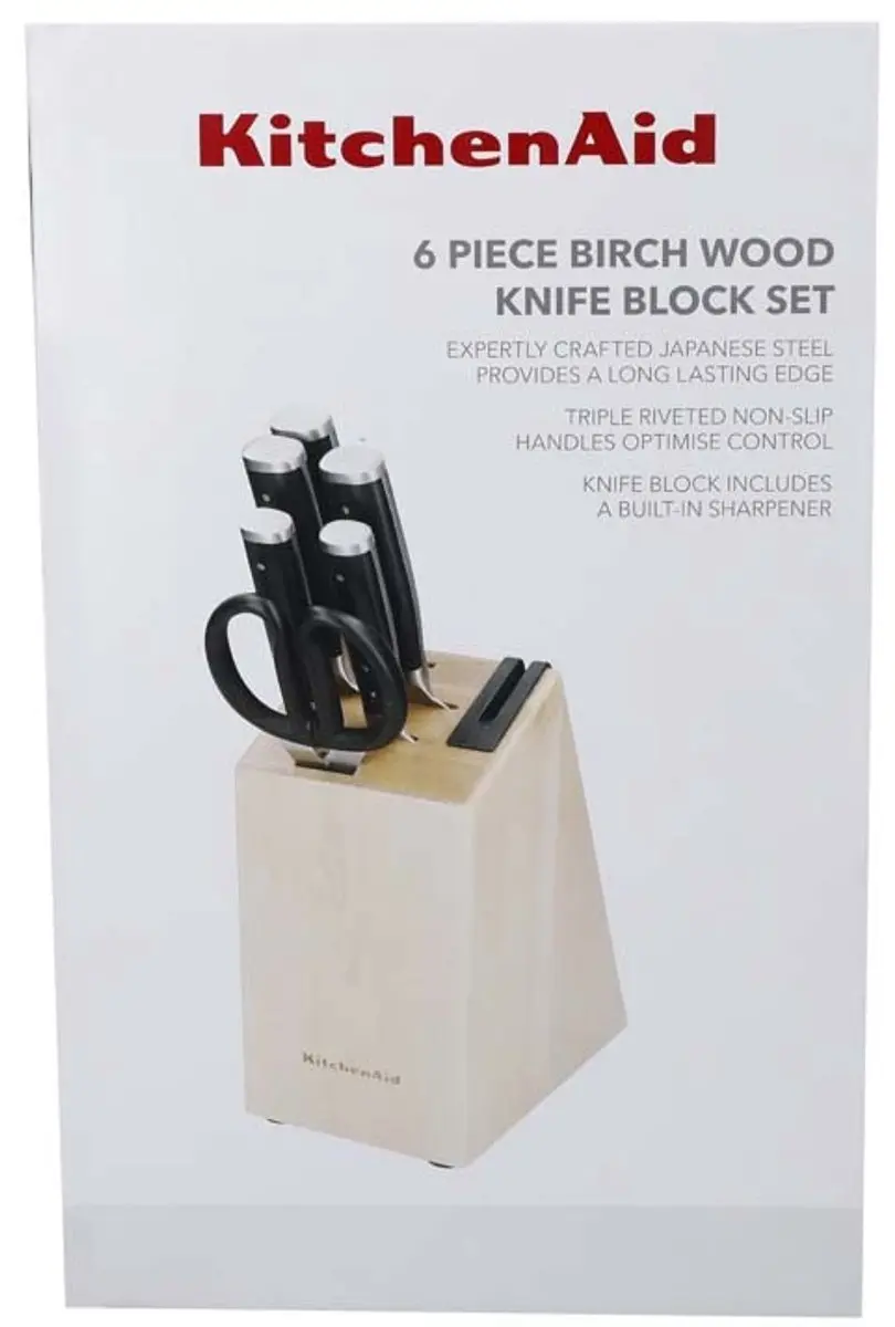 KitchenAid Messenset 6-delig RVS - Berkenhouten Blok