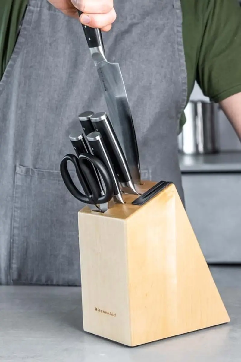 KitchenAid Messenset 6-delig RVS - Berkenhouten Blok
