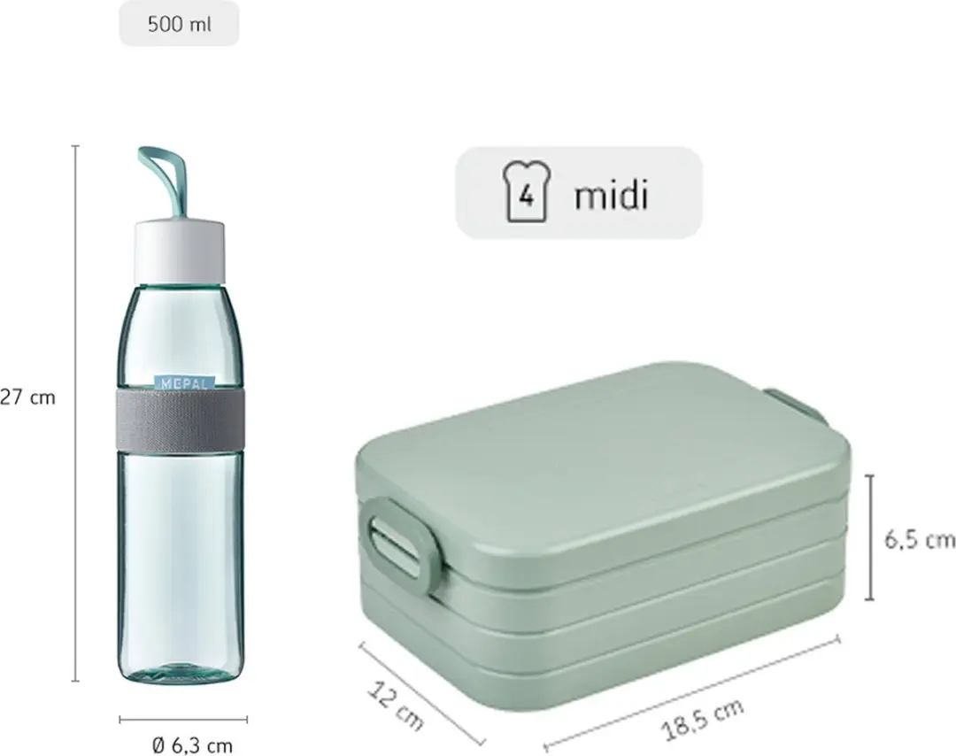 Mepal Lunchbox Midi Nordic Sage - 500ml Waterfles