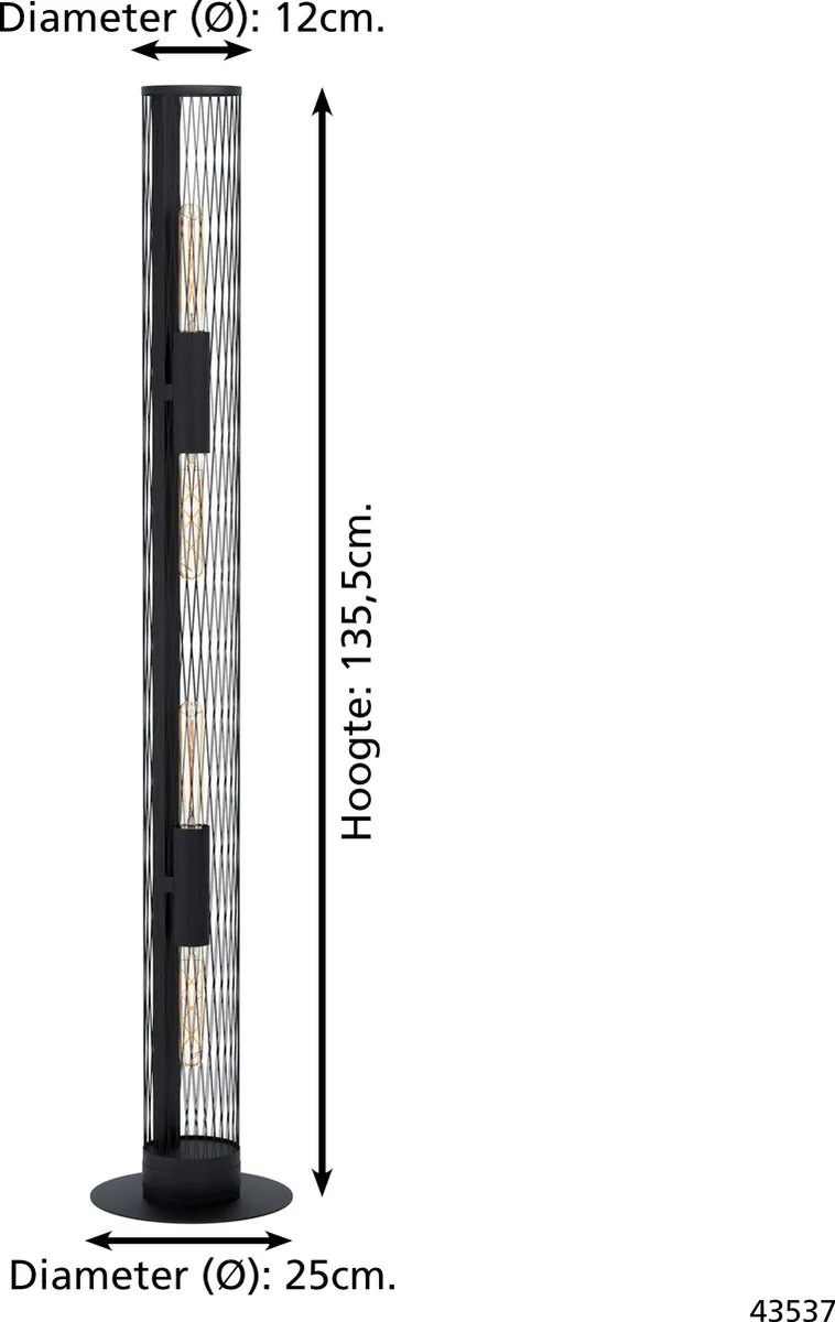 Eglo Redcliffe Vloerlamp E27 - 4 Lichtpunten - 135,5 cm - Zwart - afbeelding 6 van 6