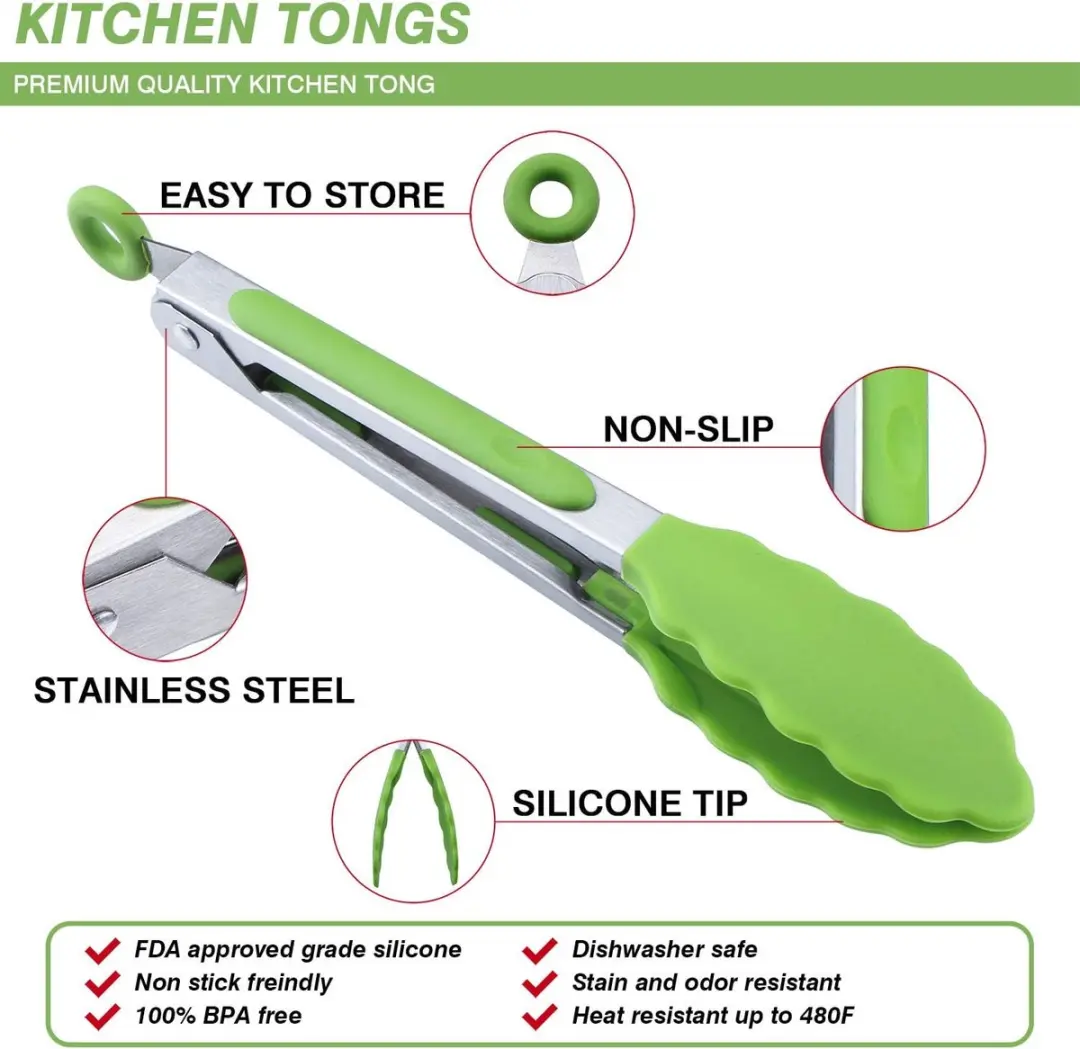Mini Serveertang Siliconen 19,5cm - 3 Stuks Rood/Groen/Geel