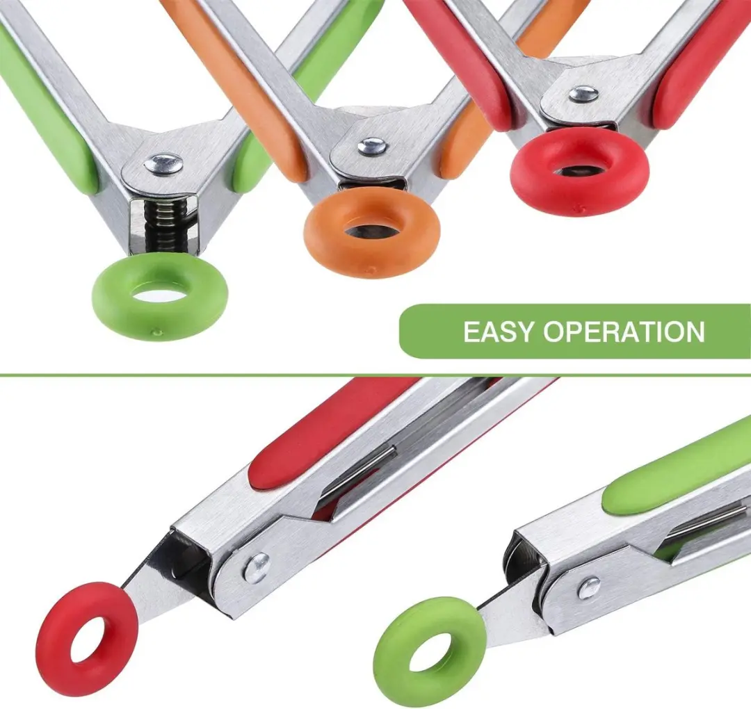 Mini Serveertang Siliconen 19,5cm - 3 Stuks Rood/Groen/Geel
