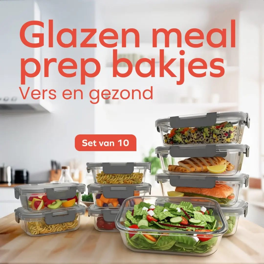 KitchenBrothers Meal Prep Bakjes Glas - 10 Stuks (1L + 370ml)