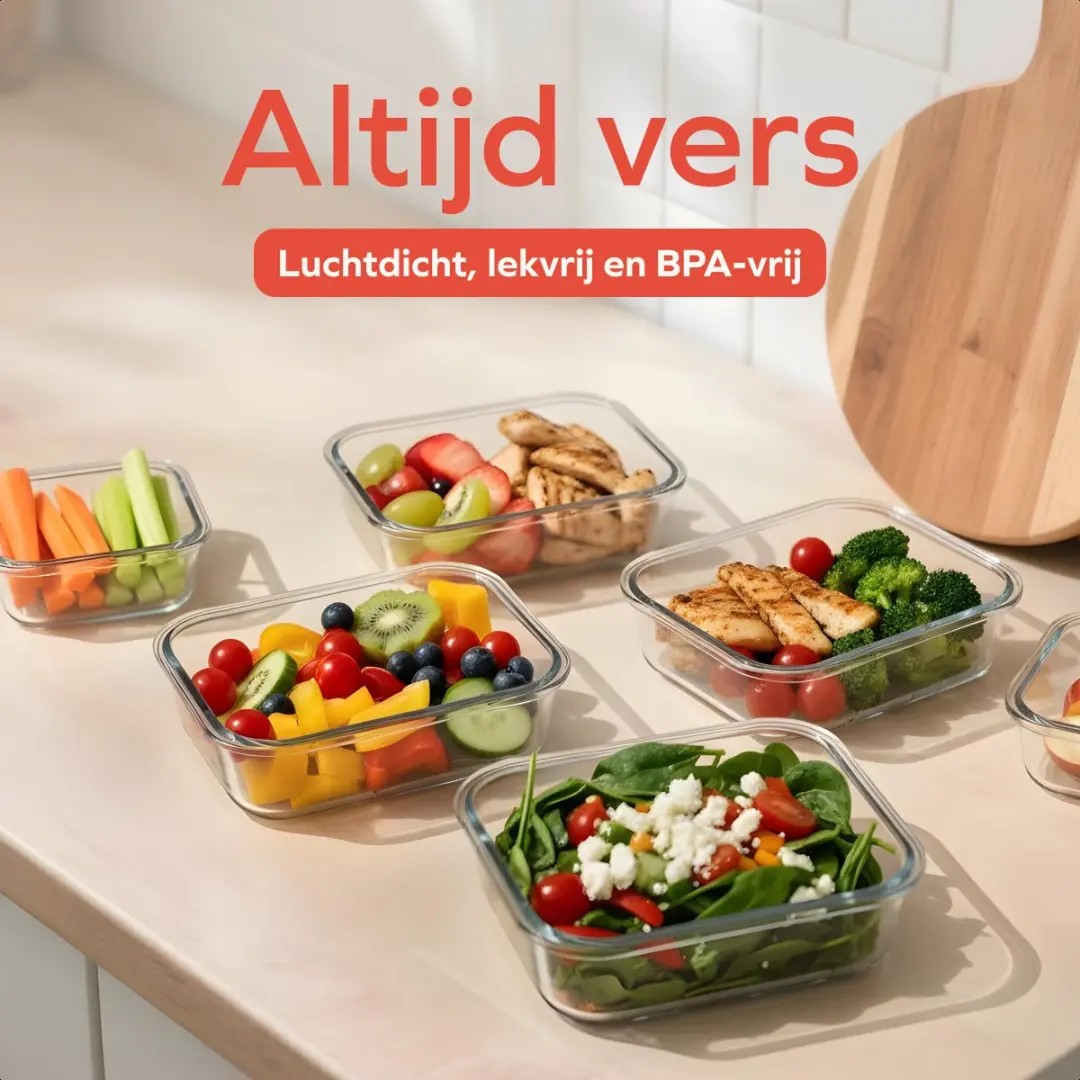 KitchenBrothers Meal Prep Bakjes Glas - 10 Stuks (1L + 370ml)