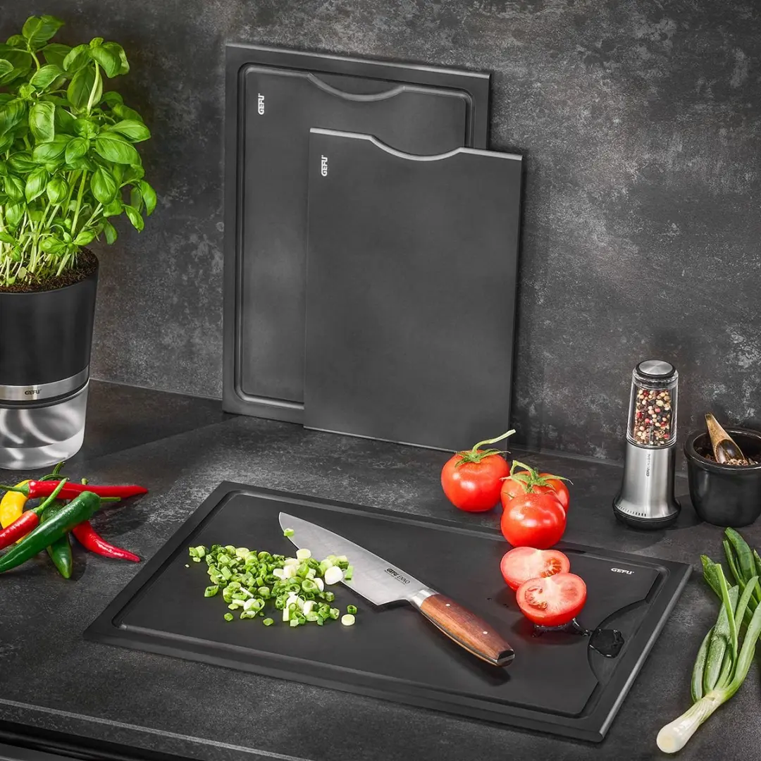 GEFU SLIZE Snijplank 44x30cm - Zwart/RVS