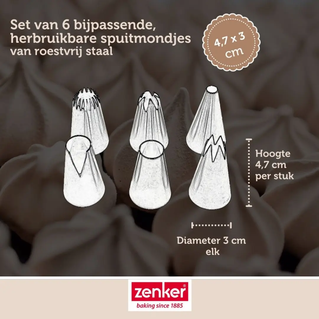 Zenker Smart Pastry Spuitmondjes Set - 6 Stuks - Roestvrijstaal