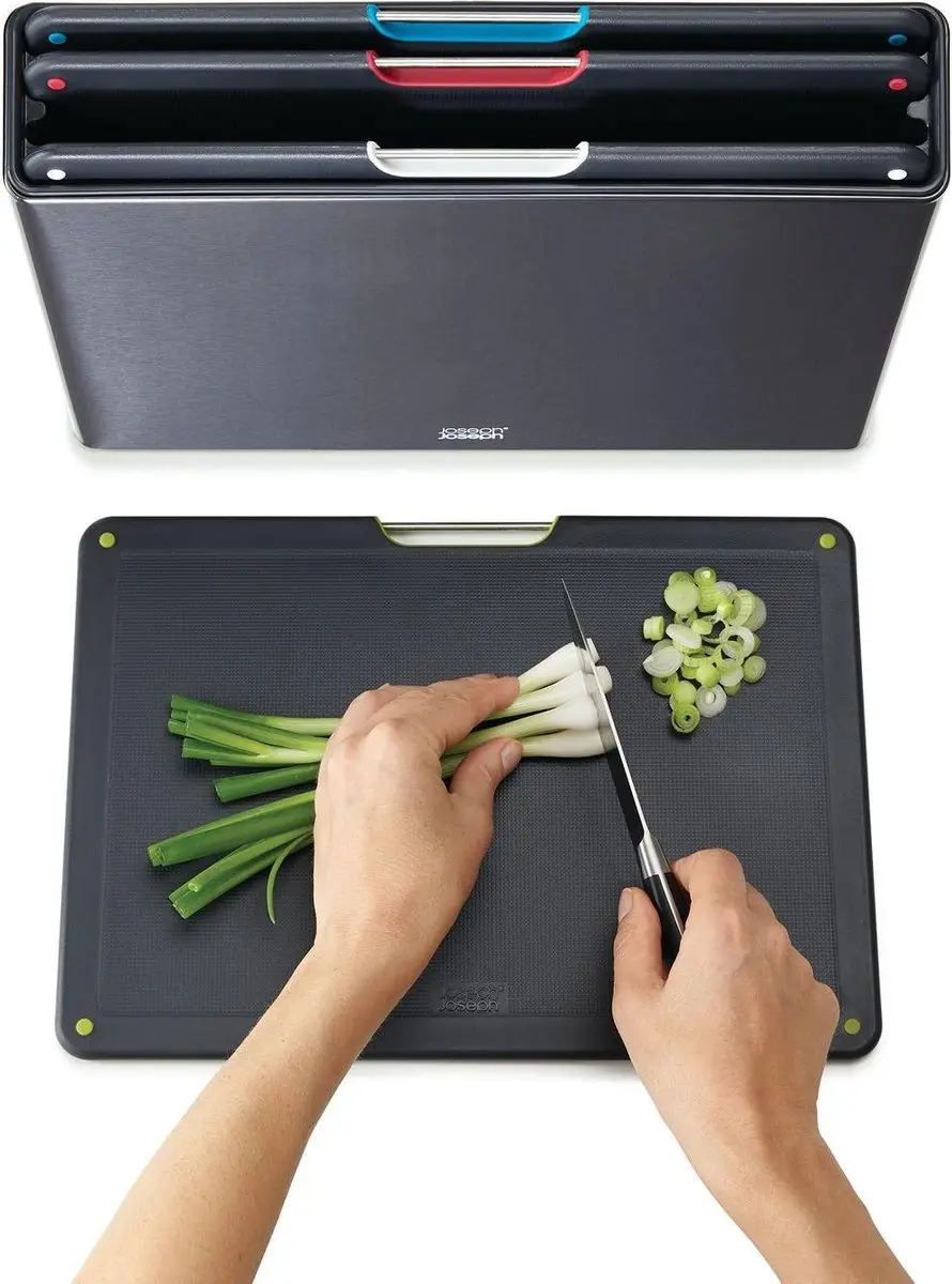 Joseph Joseph Folio Steel Snijplanken Set 4 Stuks - Groot - Zwart