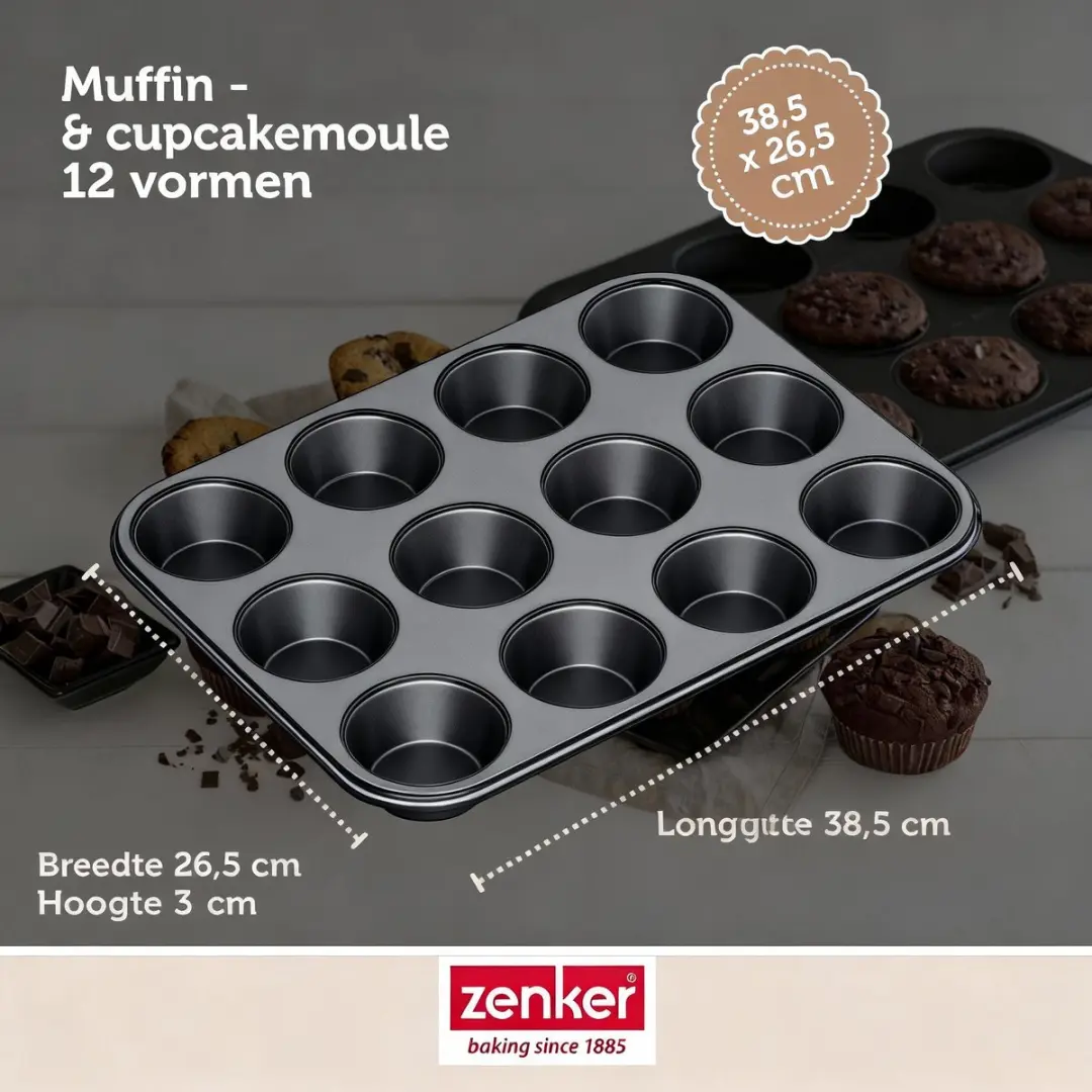Zenker Muffinvormen 12 Holtes - 2 Stuks 38x26cm Zwart