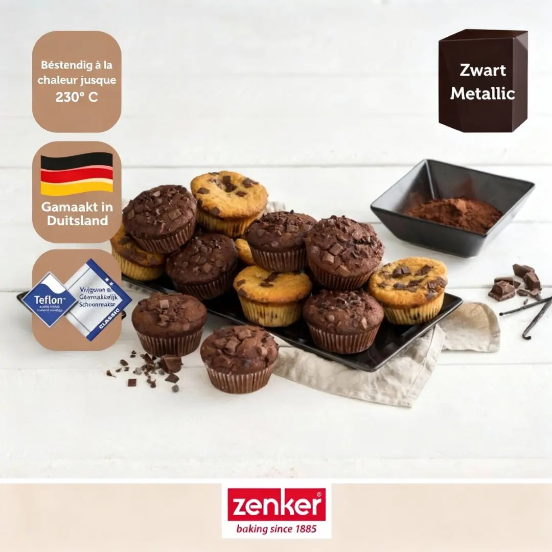 Zenker Muffinvormen 12 Holtes - 2 Stuks 38x26cm Zwart
