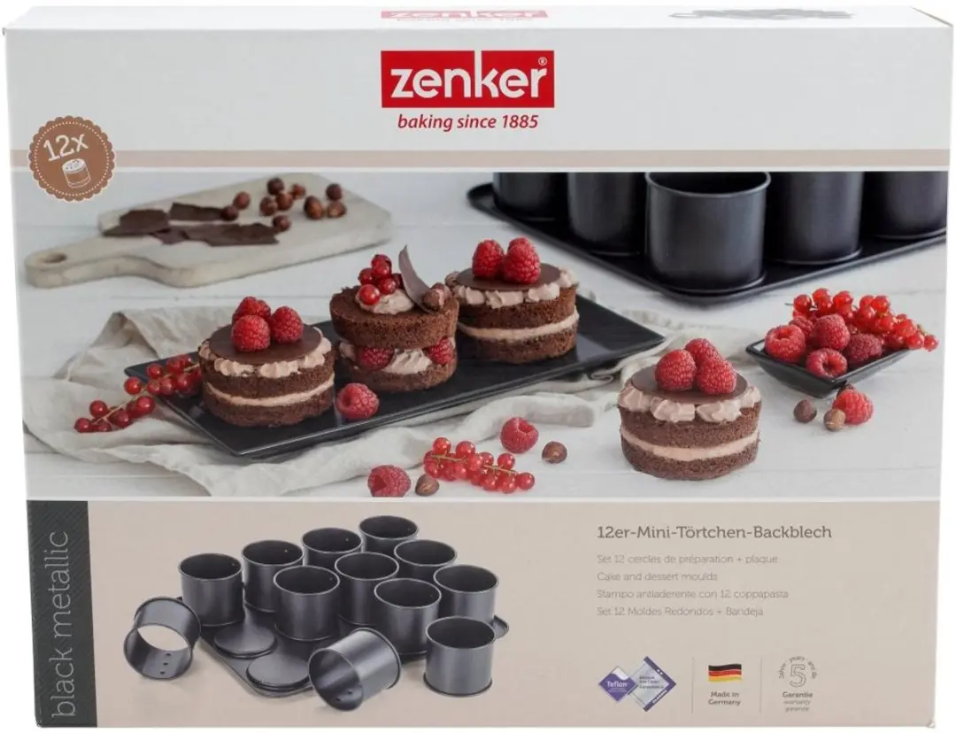 Zenker Bakplaat 12 Mini Ronde Verwijderbare Vormen 38x30cm - Zwart