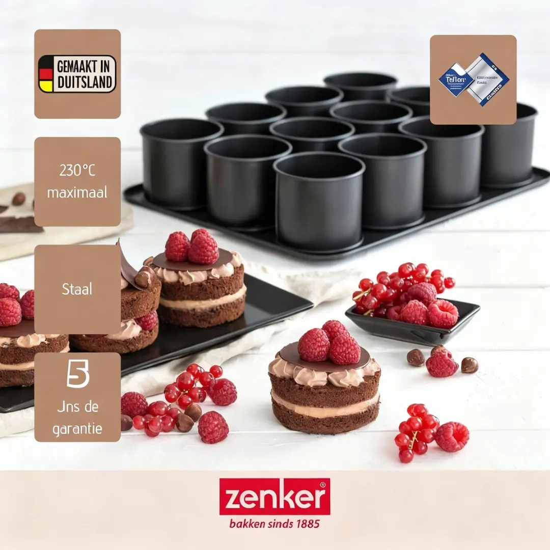 Zenker Bakplaat 12 Mini Ronde Verwijderbare Vormen 38x30cm - Zwart