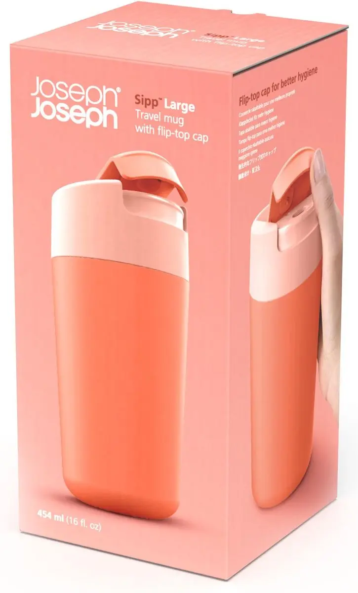 Joseph Joseph Flip Top Drinkbeker 454ml - Koraal