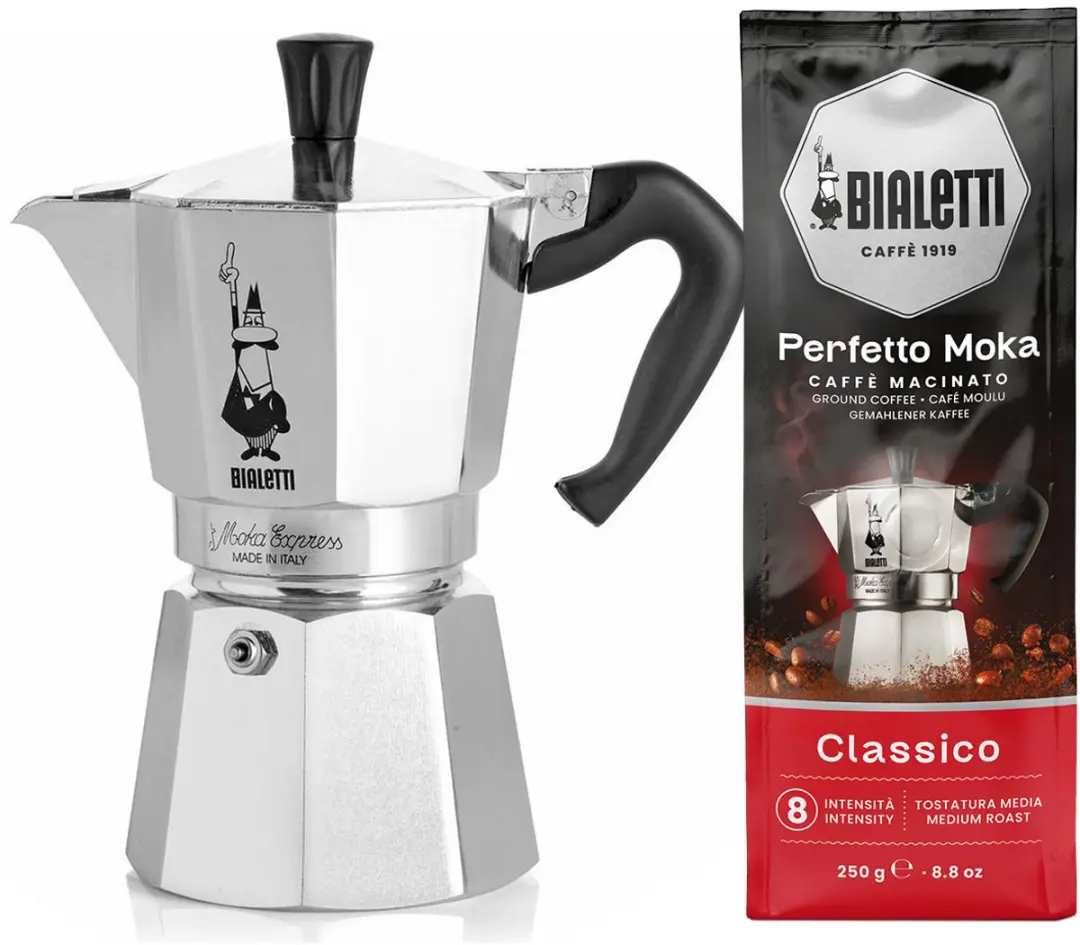 Bialetti Moka Express 2-kops + Classico Koffie 250g