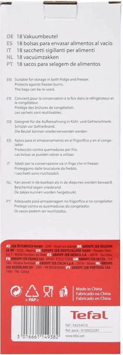 Tefal XA2540 Vacuümzakken - 18 Stuks - Kleurenmix
