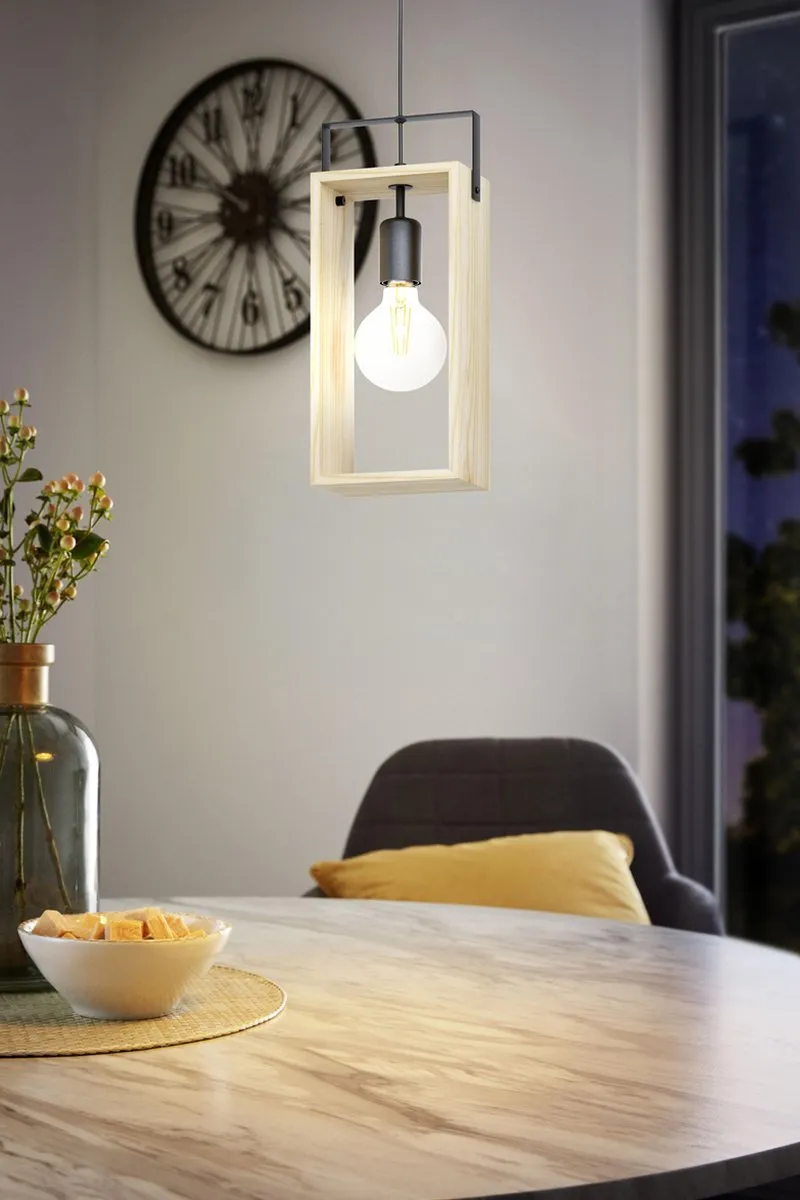 Eglo Famborough Hanglamp E27 - 16cm - Zwart/Hout