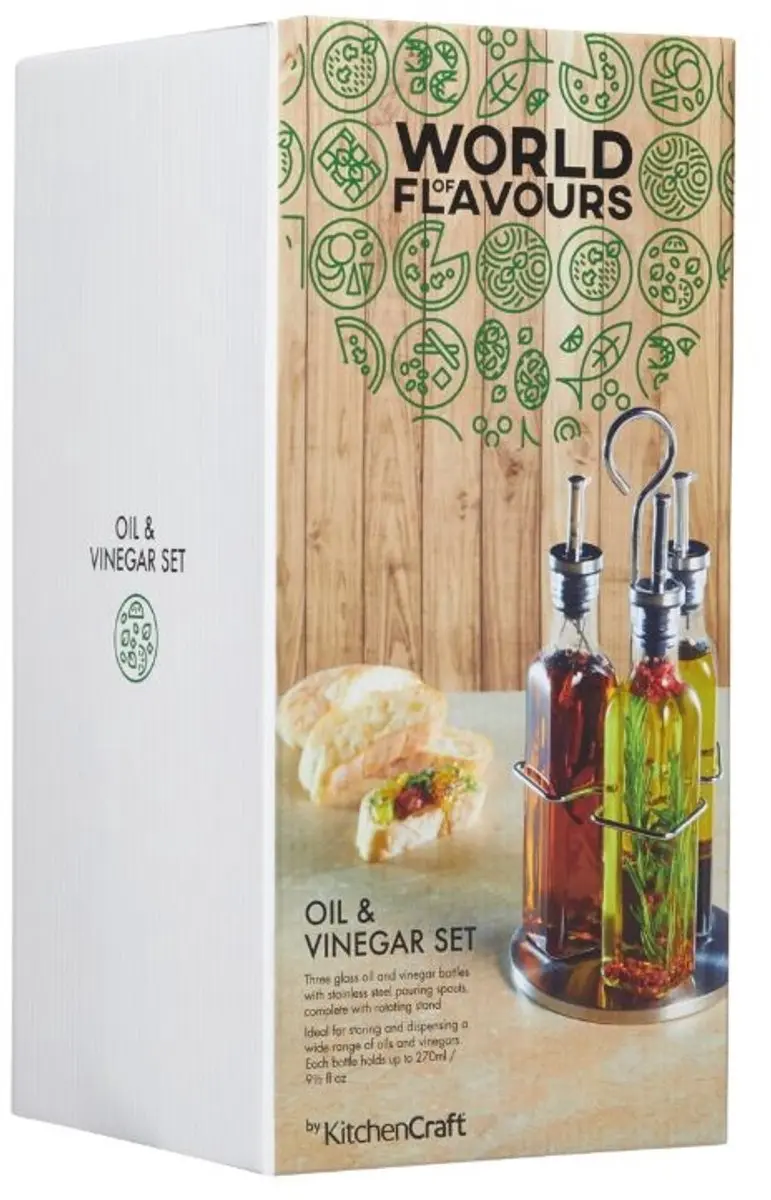 KitchenCraft World of Flavours Olie- & Azijnset 3x0.27L - Glas - Zilver