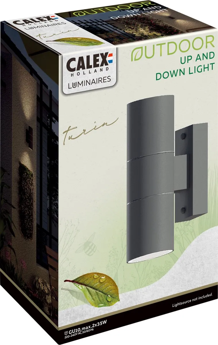 Calex Turin Wandlamp 2x GU10 IP54 - Antraciet - afbeelding 6 van 6