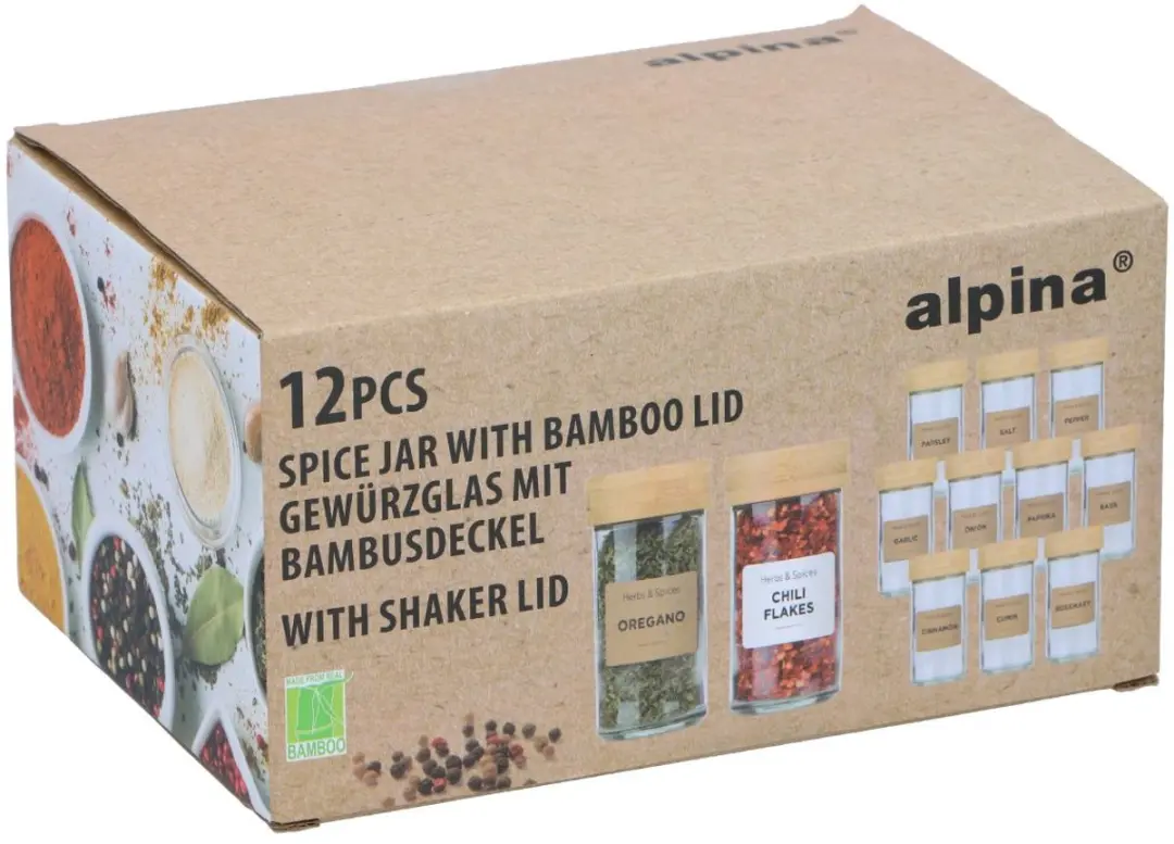 Alpina Kruidenpotjes Set 12 Stuks - 10ml - Glazen Potjes met Strooideksels
