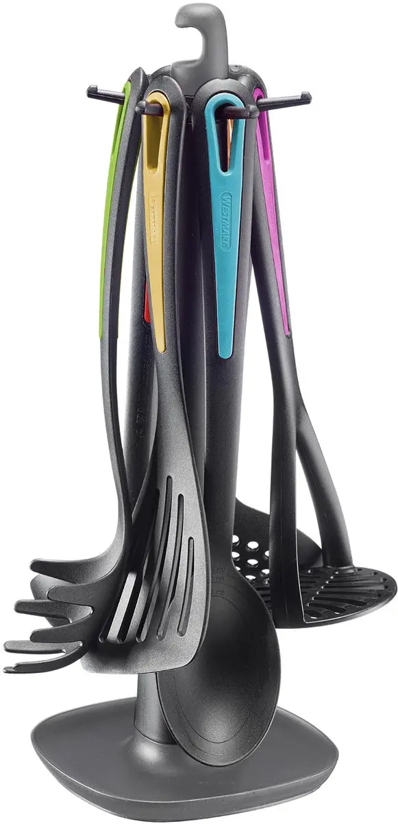 Westmark Gallant Draaibare Standaard 7-delig - Aardappelstamper, groentelepel, spaghetti- & soeplepel - Meerkleurig