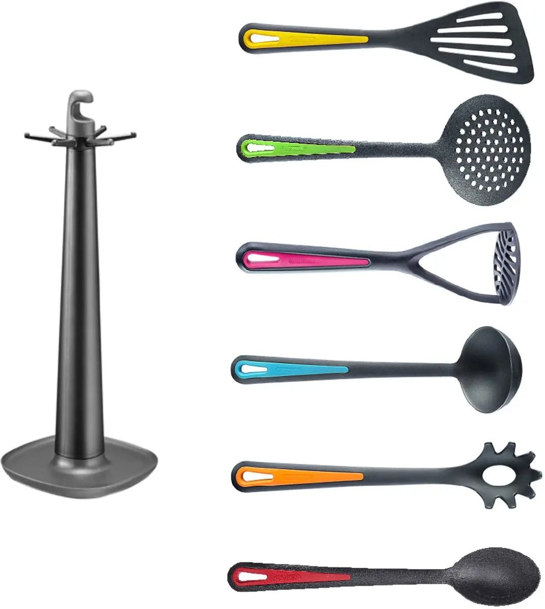 Westmark Gallant Draaibare Standaard 7-delig - Aardappelstamper, groentelepel, spaghetti- & soeplepel - Meerkleurig