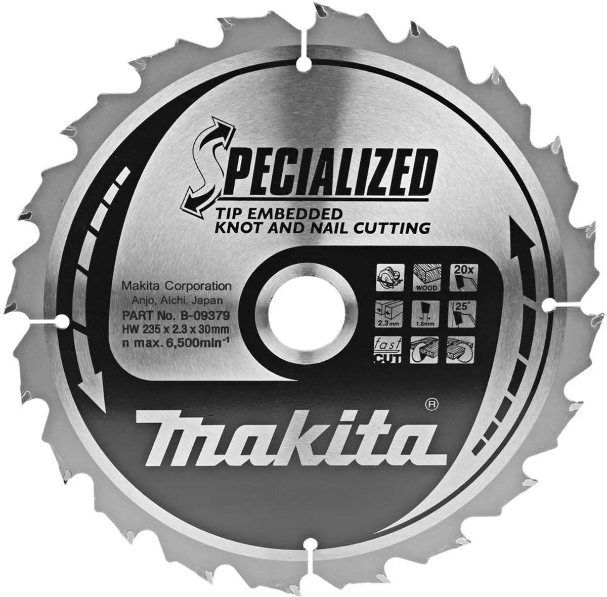 Makita Cirkelzaagblad B-09379 Hout 235mm 20T - Noest/Spijker