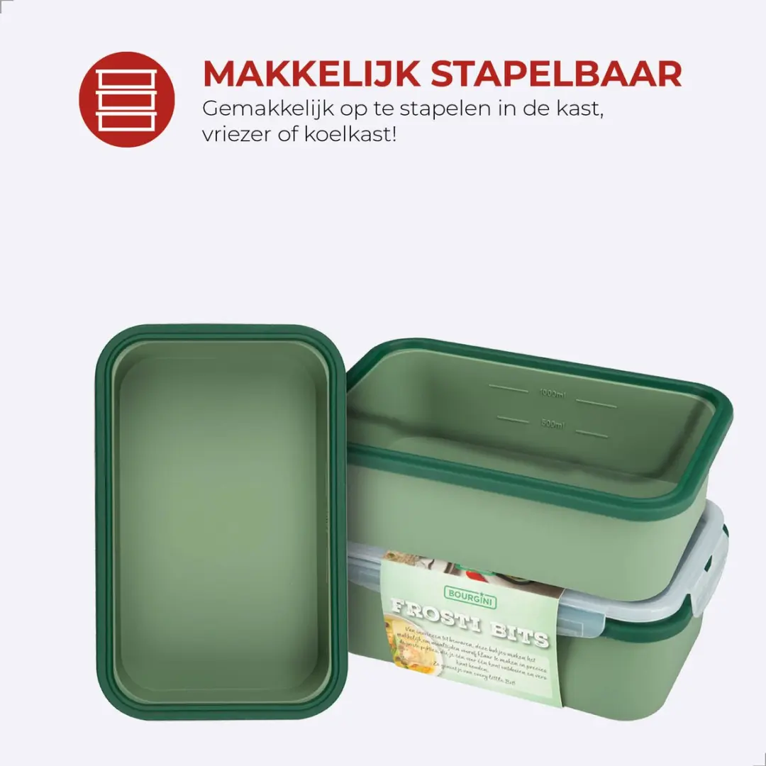 Bourgini Frosti Bits Siliconen Meal Prep Bakjes 1400ml - 3 Stuks