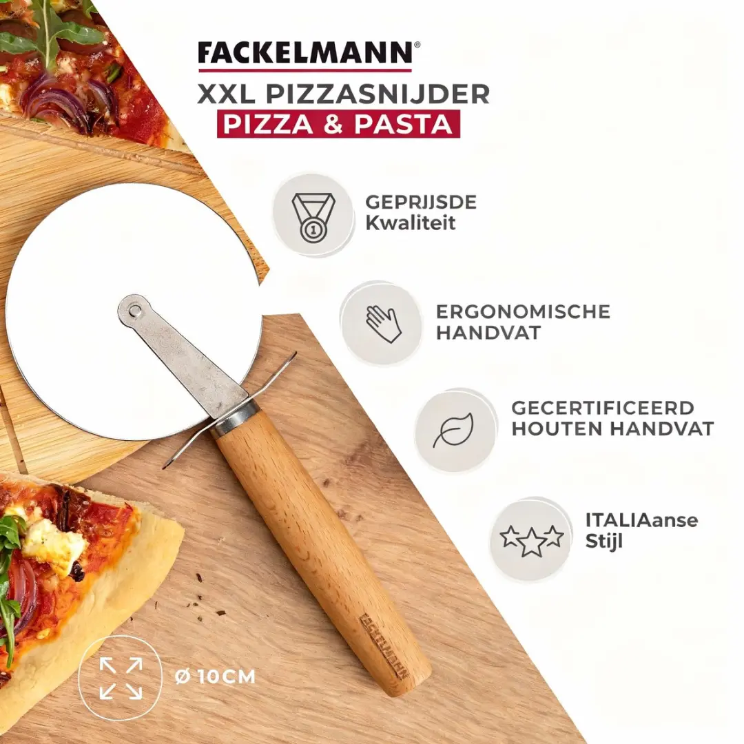 Fackelmann Pizzaroller 23cm - Houten Handvat