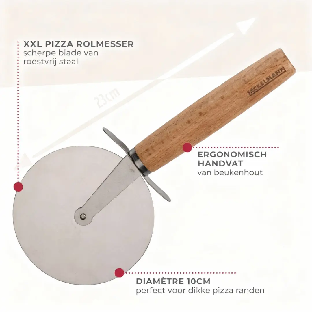 Fackelmann Pizzaroller 23cm - Houten Handvat