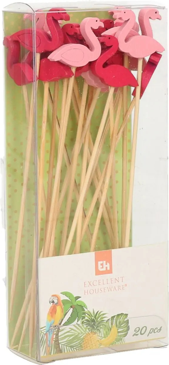 Excellent Houseware Flamingo Prikkers - 40 Stuks - Bamboe - 12cm