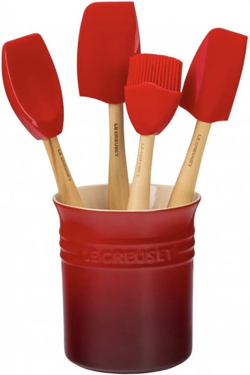 Le Creuset Lepelpot Kersenrood - 4 Siliconen Spatels