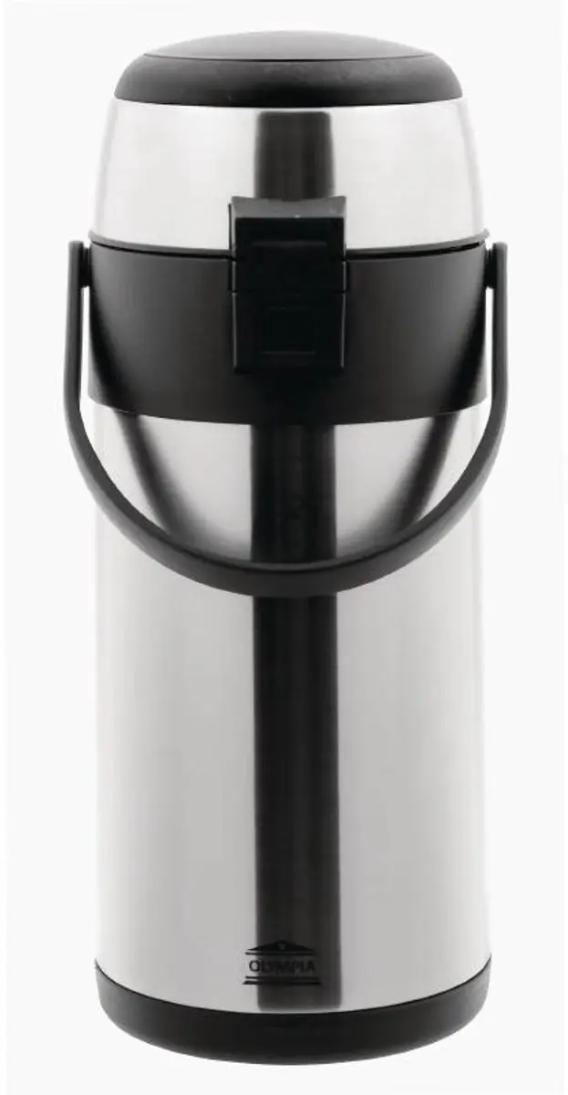 Olympia Thermoskan met Pomp 3L - Dubbelwandig RVS - Zilver/Zwart