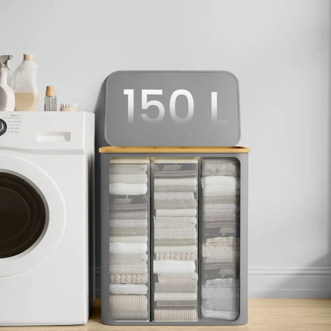 Songmics LCB515G01 Wasmand 150L - 4 Vakken - Opvouwbaar