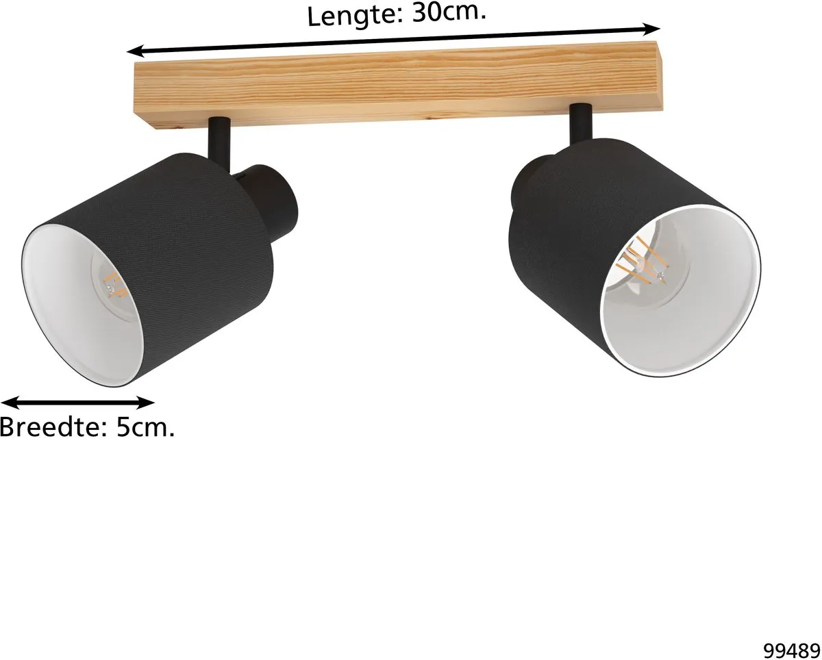 Eglo Batallas Opbouwspot E27 - 30cm - Zwart/Bruin