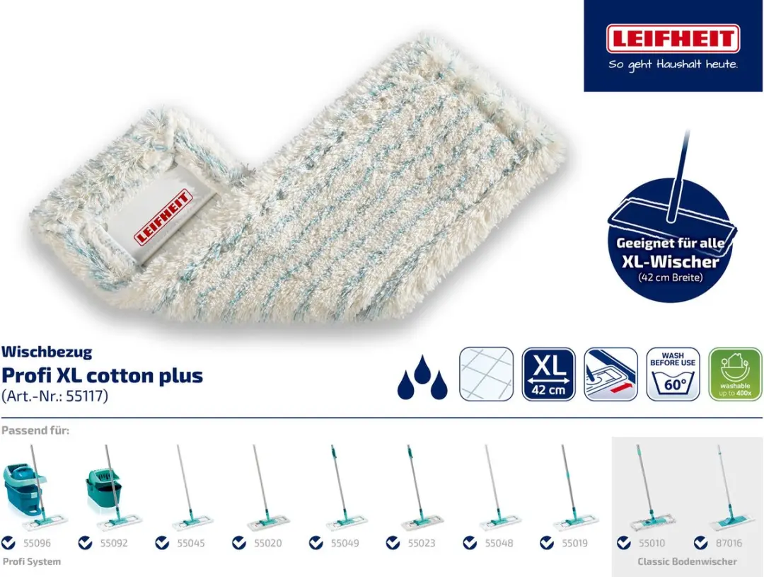 Leifheit Profi XL Vloerwisserovertrek 42cm - 2 Stuks
