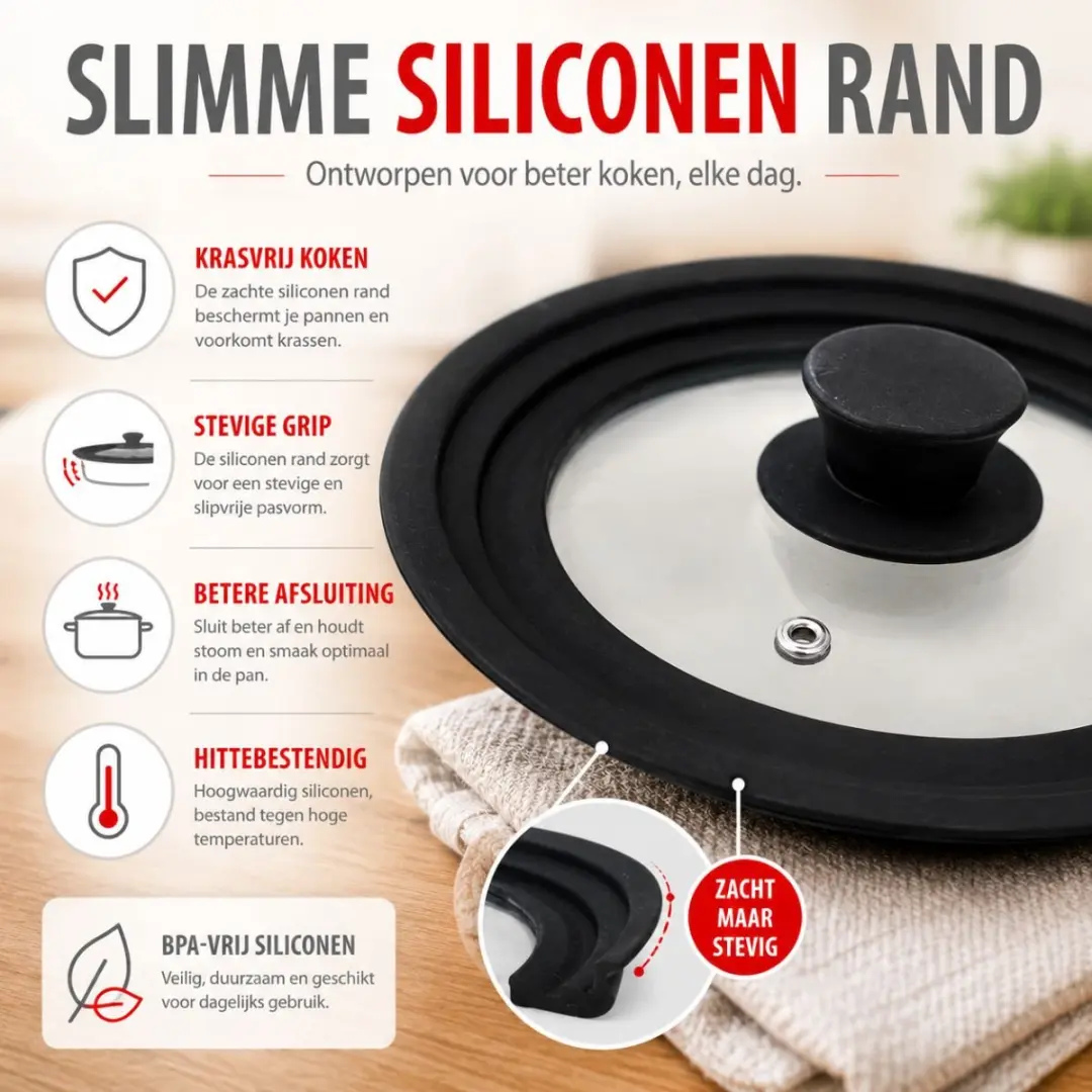 Alpina Universele Glazen Deksel 20cm - Zwart - afbeelding 6 van 6