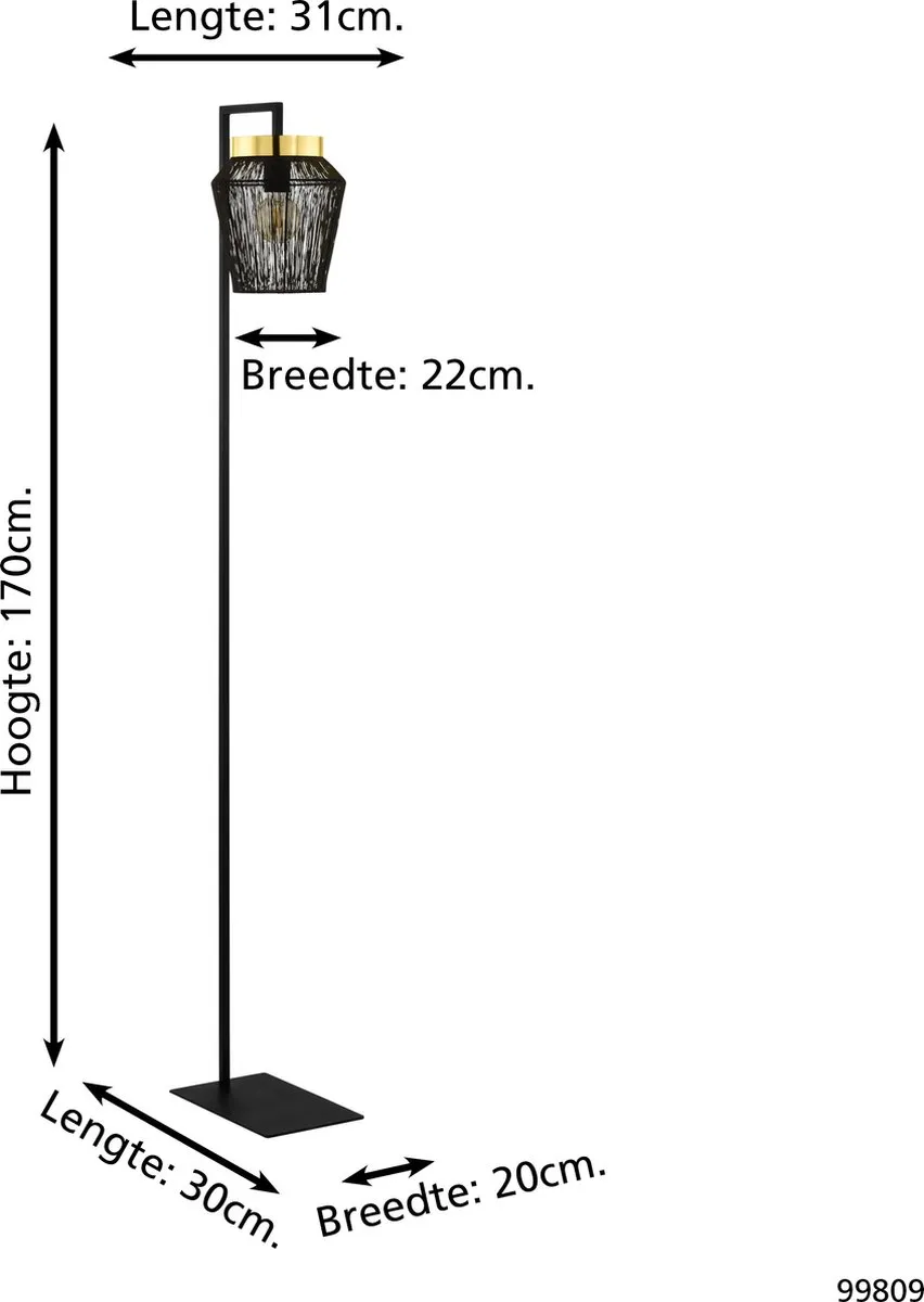 Eglo Escandidos Vloerlamp E27 170cm - Zwart/Koper - afbeelding 6 van 6