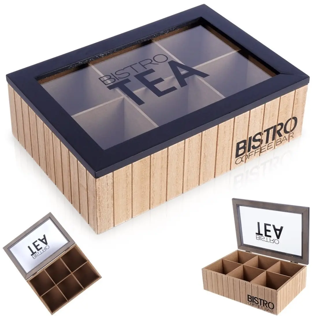 Excellent Houseware Theedoos Bistro 6 Vakken - MDF - 24x16x8cm - Bruin