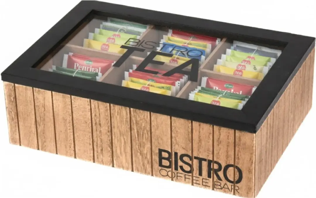 Excellent Houseware Theedoos Bistro 6 Vakken - MDF - 24x16x8cm - Bruin